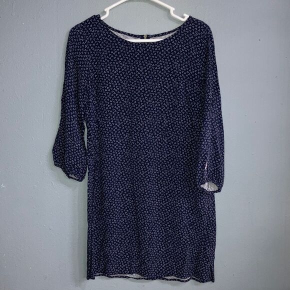 Old Navy Scoop Neck Elegant Navy Blue Floral Rayon Dress Knee Length Medium #S6 - Picture 1 of 7